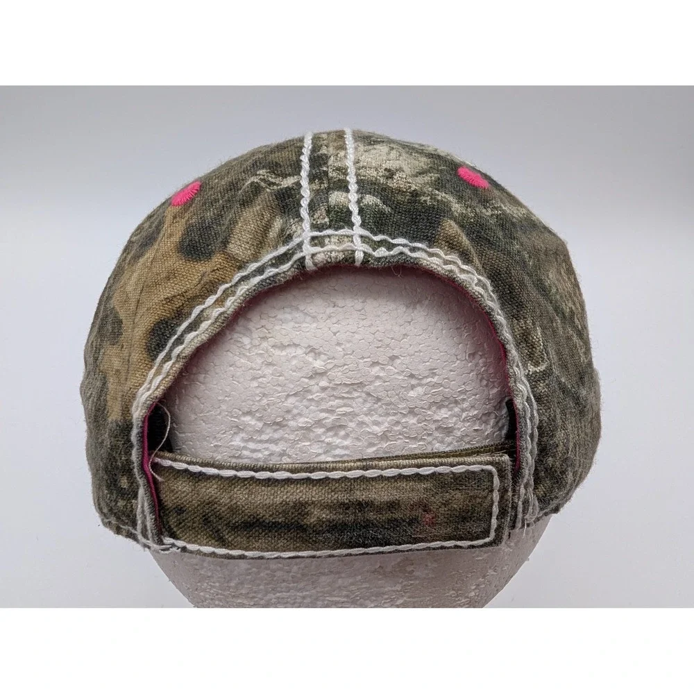 Mossy Oak Camo Distressed Baseball Cap Pink Embroidery Signatures Adjustable Hat